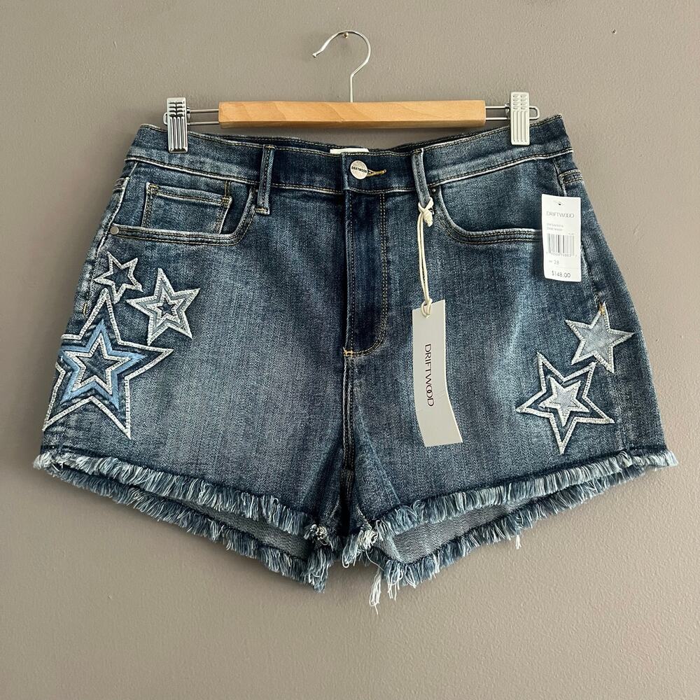 Driftwood Women's Goldie Patriotic Star Patchwork Mid-Rise Denim Shorts 28